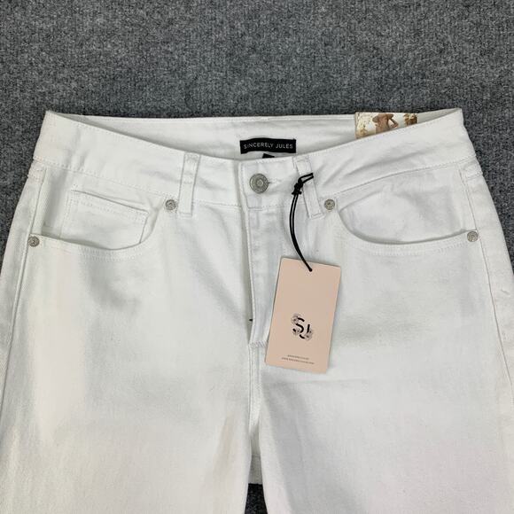 Sincerely Jules Jeans Women 5/27 White Denim High Rise Raw Hem Kick Bell Cropped - Picture 5 of 15